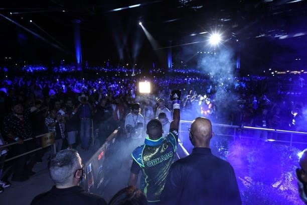 Robson Conceição walking to the ring before his fight against Oscar Valdez for the WBC super featherweight championship at Casino del Sol on...
