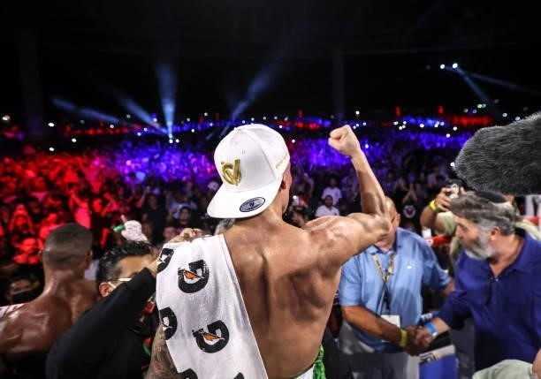 Oscar Valdez is victorious as he defeats Robson Conceição for the WBC super featherweight championship at Casino del Sol on September 10, 2021 in...