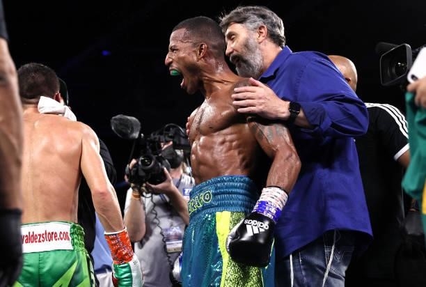 Robson Conceição after his fight with Oscar Valdez for the WBC super featherweight championship at Casino del Sol on September 10, 2021 in Tucson,...