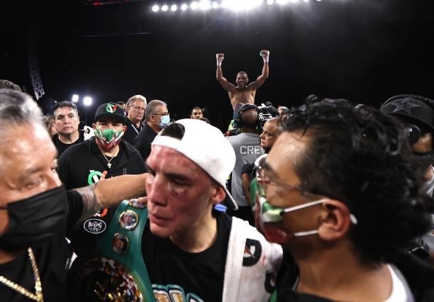 Robson Conceição after his fight with Oscar Valdez for the WBC super featherweight championship at Casino del Sol on September 10, 2021 in Tucson,...
