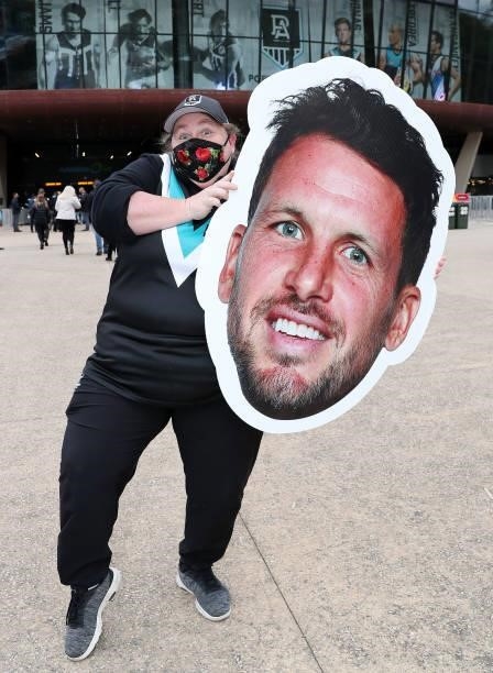 Port Fan with a giant Travis Boak cutout during the 2021 AFL Second Preliminary Final match between the Port Adelaide Power and the Western Bulldogs...
