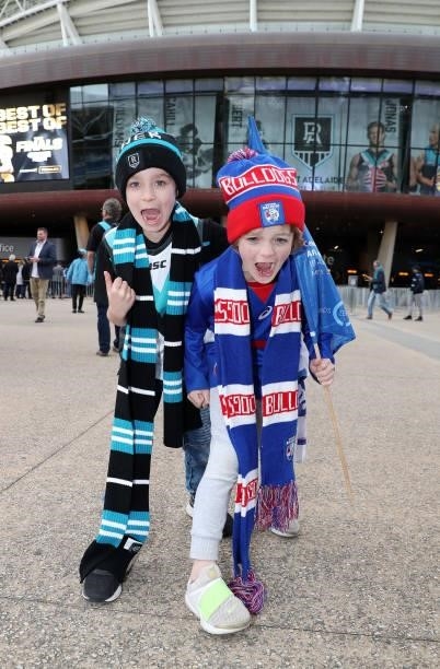 Young fans before the game during the 2021 AFL Second Preliminary Final match between the Port Adelaide Power and the Western Bulldogs at Adelaide...