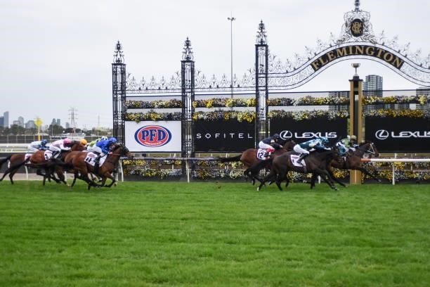 Incentivise ridden by Brett Prebble wins the PFD Food Services Makybe Diva Stakes at Flemington Racecourse on September 11, 2021 in Flemington,...