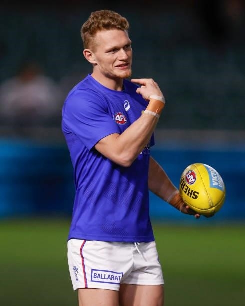 Adam Treloar of the Bulldogs looks on during the 2021 AFL Second Preliminary Final match between the Port Adelaide Power and the Western Bulldogs at...