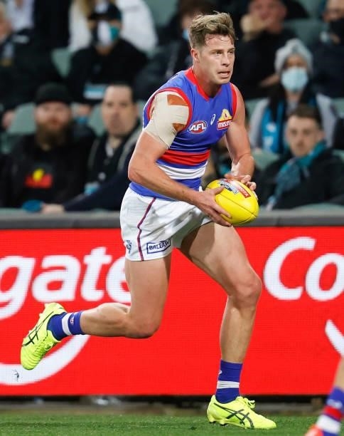 Mitch Hannan of the Bulldogs in action during the 2021 AFL Second Preliminary Final match between the Port Adelaide Power and the Western Bulldogs at...