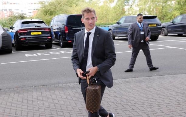 Marc Albrighton of Leicester City arrives ahead of the Premier League match between Leicester City and Manchester City at King Power Stadium on...