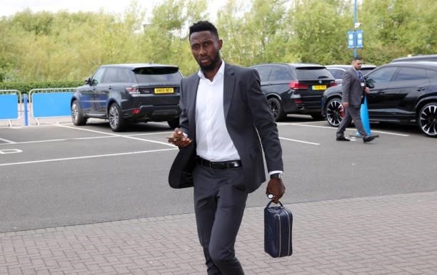 Wilfred Ndidi of Leicester City arrives ahead of the Premier League match between Leicester City and Manchester City at King Power Stadium on...