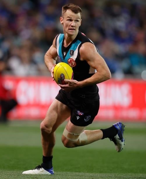 Robbie Gray of the Power in action during the 2021 AFL Second Preliminary Final match between the Port Adelaide Power and the Western Bulldogs at...