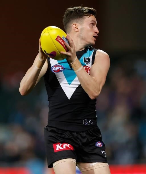 Orazio Fantasia of the Power in action during the 2021 AFL Second Preliminary Final match between the Port Adelaide Power and the Western Bulldogs at...