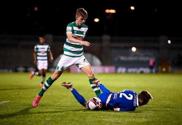 Dublin , Ireland - 10 September 2021; Conan Noonan of Shamrock Rovers in action against Darragh Power of Waterford during the SSE Airtricity League...