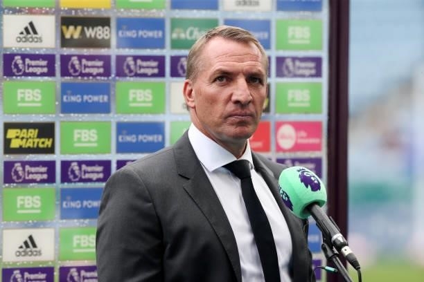 Leicester City Manager Brendan Rodgers talks to the media ahead of the Premier League match between Leicester City and Manchester City at King Power...