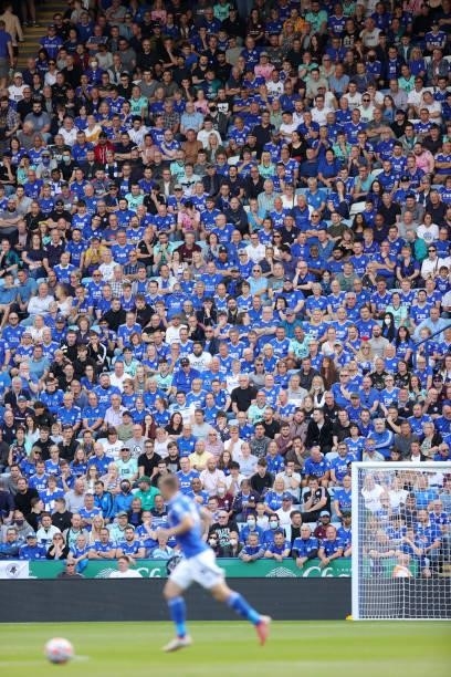 Leicester City fans during the Premier League match between Leicester City and Manchester City at King Power Stadium on September 11, 2021 in...