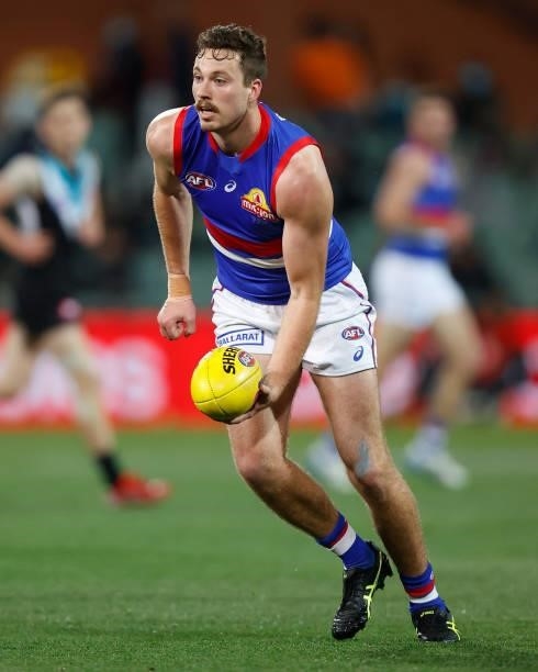 Zaine Cordy of the Bulldogs in action during the 2021 AFL Second Preliminary Final match between the Port Adelaide Power and the Western Bulldogs at...