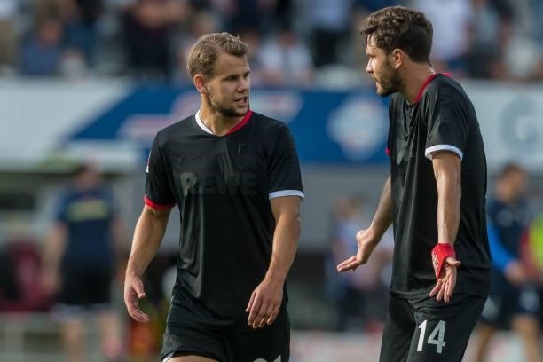 Louis Schaub of 1.FC Koeln and Jonas Hector of 1.FC Koeln ,looks dejected,gestures during the Bundesliga match between Sport-Club Freiburg and 1. FC...
