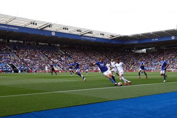 General view of King Power Stadium as Bernardo Silva of Manchester City takes on Caglar Soyuncu of Leicester City during the Premier League match...