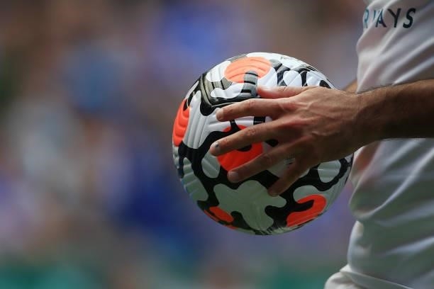 Hands on the Nike Flight ball during the Premier League match between Leicester City and Manchester City at The King Power Stadium on September 11,...