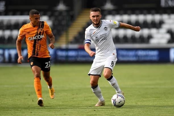 Matt Grimes of Swansea City in action during the Sky Bet Championship match between Swansea City and Hull City at the Swansea.com Stadium on...