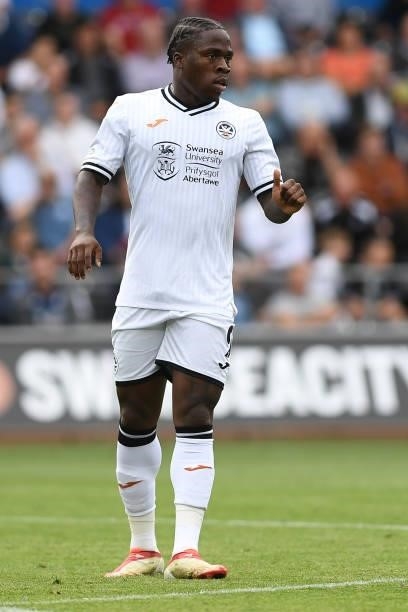 Michael Obafemi of Swansea City during the Sky Bet Championship match between Swansea City and Hull City at the Swansea.com Stadium on September 11,...