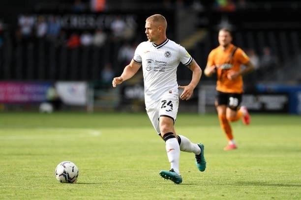 Jake Bidwell of Swansea City in action during the Sky Bet Championship match between Swansea City and Hull City at the Swansea.com Stadium on...