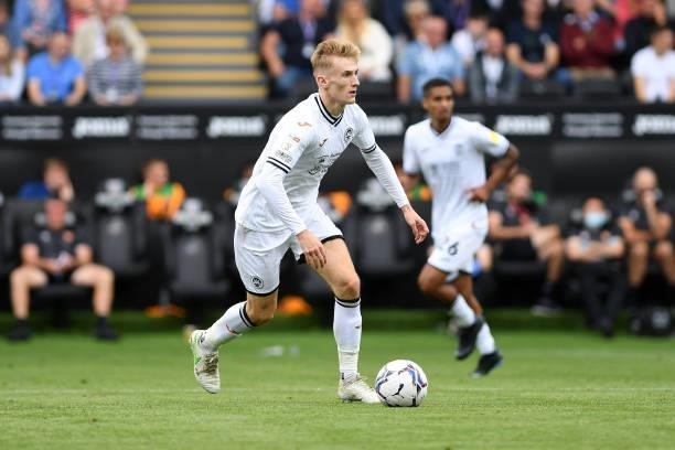 Flynn Downes of Swansea City in action during the Sky Bet Championship match between Swansea City and Hull City at the Swansea.com Stadium on...