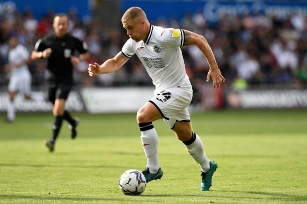 Jake Bidwell of Swansea City in action during the Sky Bet Championship match between Swansea City and Hull City at the Swansea.com Stadium on...
