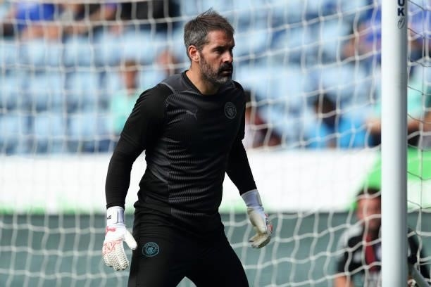 Scott Carson of Manchester City during the Premier League match between Leicester City and Manchester City at The King Power Stadium on September 11,...