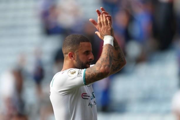 Kyle Walker of Manchester City during the Premier League match between Leicester City and Manchester City at The King Power Stadium on September 11,...