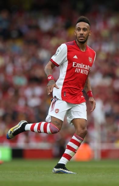 Pierre-Emerick Aubameyang of Arsenal during the Premier League match between Arsenal and Norwich City at Emirates Stadium on September 11, 2021 in...