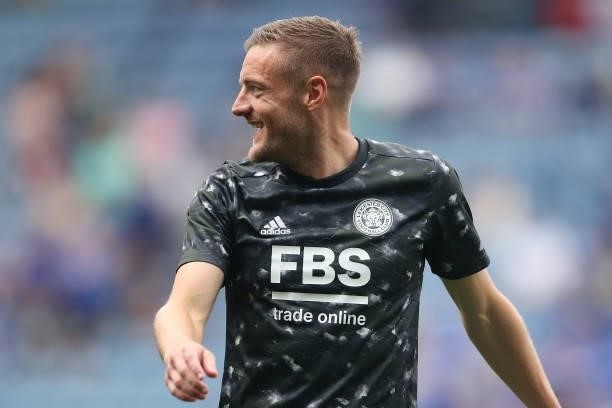 Jamie Vardy of Leicester City during the Premier League match between Leicester City and Manchester City at The King Power Stadium on September 11,...