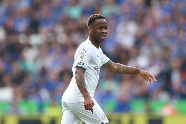 Raheem Sterling of Manchester City during the Premier League match between Leicester City and Manchester City at The King Power Stadium on September...
