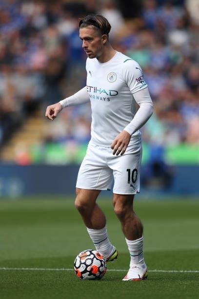 Jack Grealish of Manchester City during the Premier League match between Leicester City and Manchester City at The King Power Stadium on September...