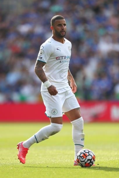 Kyle Walker of Manchester City during the Premier League match between Leicester City and Manchester City at The King Power Stadium on September 11,...