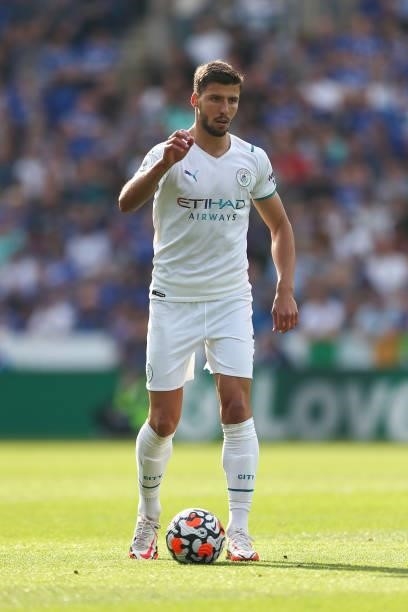 Ruben Dias of Manchester City during the Premier League match between Leicester City and Manchester City at The King Power Stadium on September 11,...