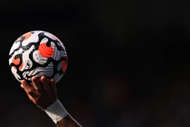 Kyle Walker of Manchester City holds the Nike match football during the Premier League match between Leicester City and Manchester City at The King...