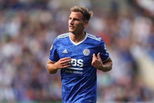 Marc Albrighton of Leicester City during the Premier League match between Leicester City and Manchester City at The King Power Stadium on September...
