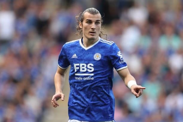 Caglar Soyuncu of Leicester City during the Premier League match between Leicester City and Manchester City at The King Power Stadium on September...