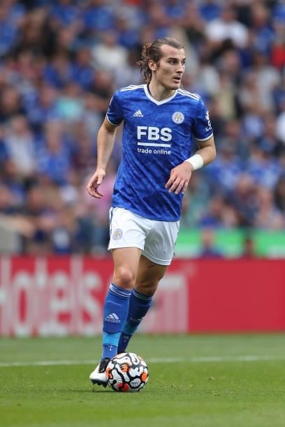 Caglar Soyuncu of Leicester City during the Premier League match between Leicester City and Manchester City at The King Power Stadium on September...