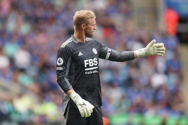 Kasper Schmeichel of Leicester City during the Premier League match between Leicester City and Manchester City at The King Power Stadium on September...