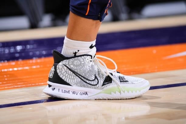 The sneakers worn by DiJonai Carrington of the Connecticut Sun during the game against the Phoenix Mercury on September 11, 2021 at Footprint Center...
