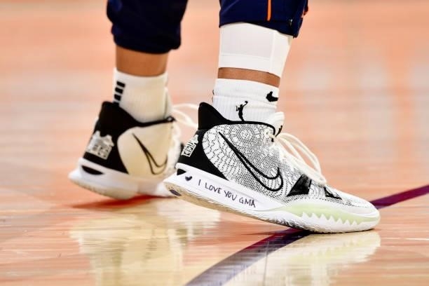 The sneakers of DiJonai Carrington of the Connecticut Sun before the game against the Phoenix Mercury on September 11, 2021 at Footprint Center in...