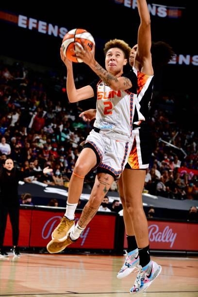 Natisha Hiedeman of the Connecticut Sun shoots the ball during the game against the Phoenix Mercury on September 11, 2021 at Footprint Center in...
