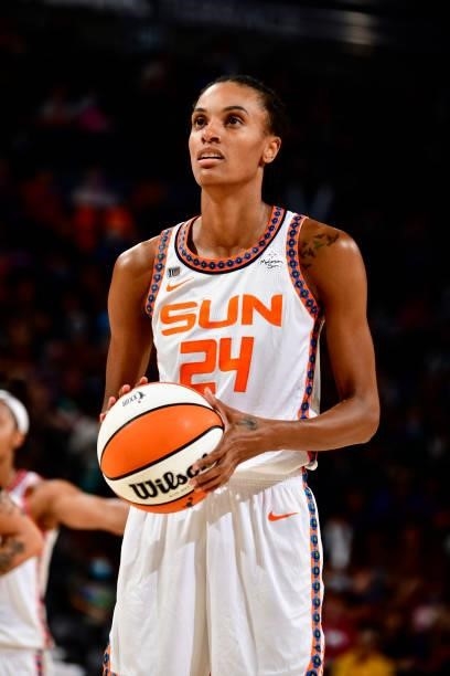 DeWanna Bonner of the Connecticut Sun looks on during the game against the Phoenix Mercury on September 11, 2021 at Footprint Center in Phoenix,...