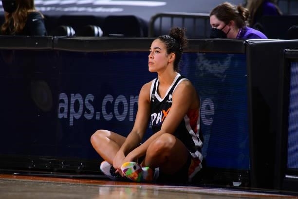 Kia Nurse of the Phoenix Mercury looks on during the game against the Connecticut Sun on September 11, 2021 at Footprint Center in Phoenix, Arizona....