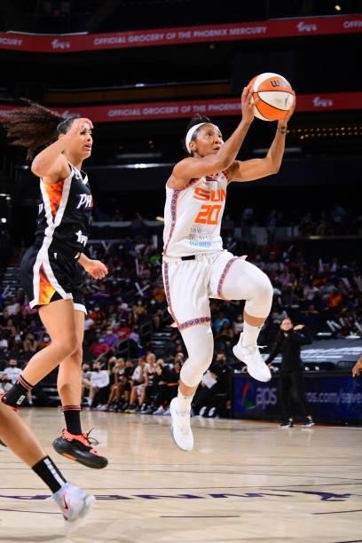 Briann January of the Connecticut Sun drives to the basket against the Phoenix Mercury on September 11, 2021 at Footprint Center in Phoenix, Arizona....