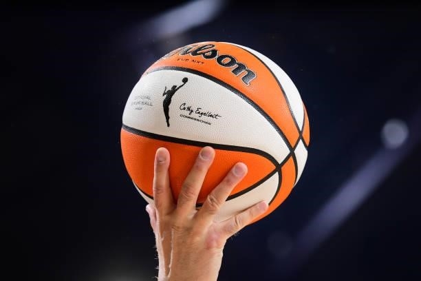 The official basketball of the WNBA pictured during the game between the Connecticut Sun and the Phoenix Mercury on September 11, 2021 at Footprint...