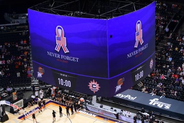 The WNBA honors the victims of the 9-11 attacks on September 11, 2021 at Footprint Center in Phoenix, Arizona. NOTE TO USER: User expressly...