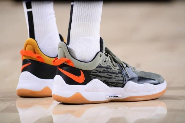 The sneakers worn by DeWanna Bonner of the Connecticut Sun during the game against the Phoenix Mercury on September 11, 2021 at Footprint Center in...