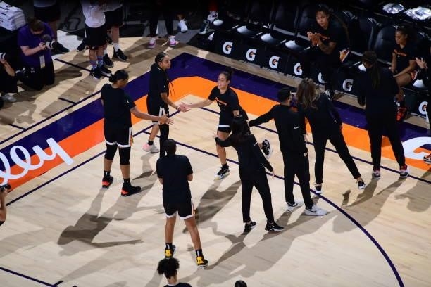 Kia Nurse of the Phoenix Mercury is introduced before the game against the Connecticut Sun on September 11, 2021 at Footprint Center in Phoenix,...
