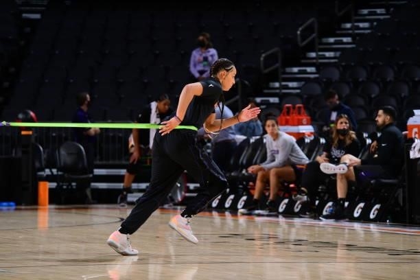 Bria Hartley of the Phoenix Mercury warms up before the game against the Connecticut Sun on September 11, 2021 at Footprint Center in Phoenix,...