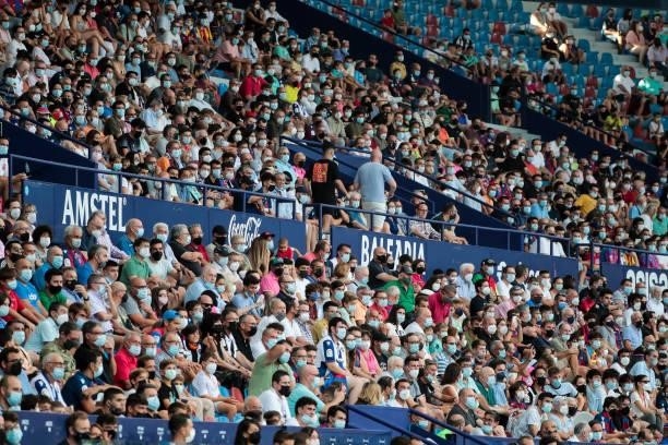 People during La liga match between Levante UD and Rayo Vallecano at Ciutat de Valencia Stadium on September 11, 2021.